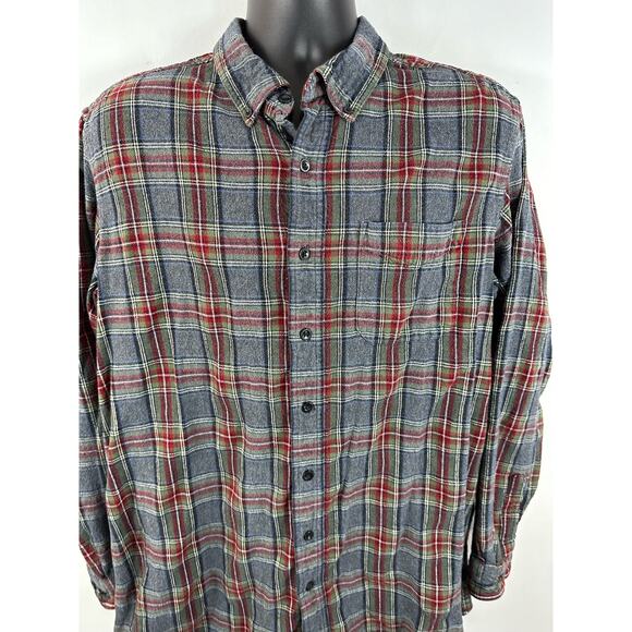 LL Bean Scotch Plaid Flannel Shirt Longsleeve Grey Red Size Large Tall - Picture 10 of 11